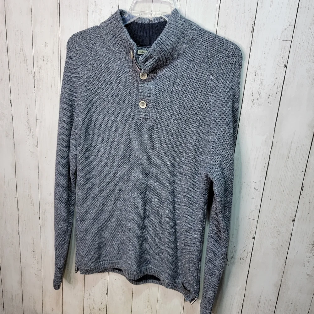 Carbon 2 Cobalt Men's Blue Cotton Henley Sweater Size Large Wood Button Thick.